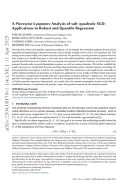 A Piecewise Lyapunov Analysis of Sub-quadratic SGD: Applications to Robust and Quantile Regression
