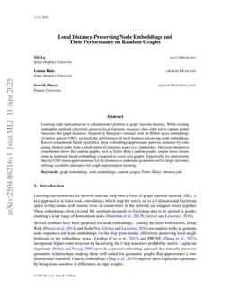 Local Distance-Preserving Node Embeddings and Their Performance on Random Graphs