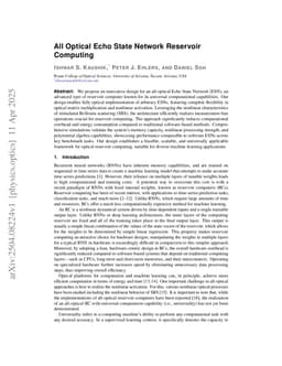 All Optical Echo State Network Reservoir Computing