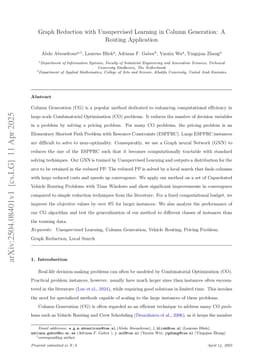 Graph Reduction with Unsupervised Learning in Column Generation: A Routing Application