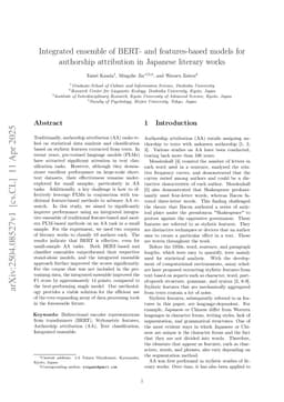 Integrated ensemble of BERT- and features-based models for authorship attribution in Japanese literary works