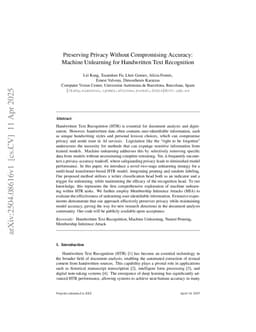 Preserving Privacy Without Compromising Accuracy: Machine Unlearning for Handwritten Text Recognition