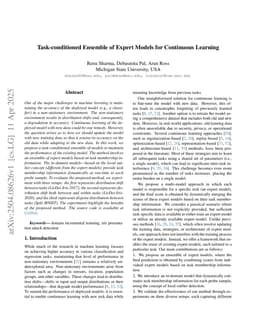 Task-conditioned Ensemble of Expert Models for Continuous Learning