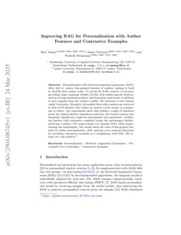 Improving RAG for Personalization with Author Features and Contrastive Examples
