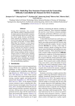 MHTS: Multi-Hop Tree Structure Framework for Generating Difficulty-Controllable QA Datasets for RAG Evaluation