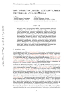 From Tokens to Lattices: Emergent Lattice Structures in Language Models