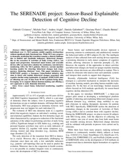 The SERENADE project: Sensor-Based Explainable Detection of Cognitive Decline