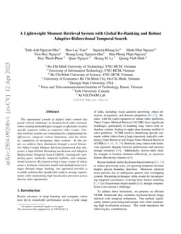A Lightweight Moment Retrieval System with Global Re-Ranking and Robust Adaptive Bidirectional Temporal Search