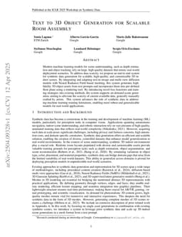 Text To 3D Object Generation For Scalable Room Assembly