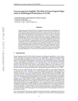 Can you map it to English? The Role of Cross-Lingual Alignment in Multilingual Performance of LLMs