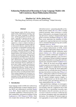 Enhancing Mathematical Reasoning in Large Language Models with Self-Consistency-Based Hallucination Detection