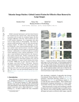 Tokenize Image Patches: Global Context Fusion for Effective Haze Removal in Large Images