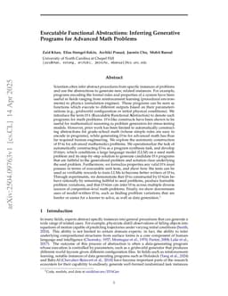 Executable Functional Abstractions: Inferring Generative Programs for Advanced Math Problems