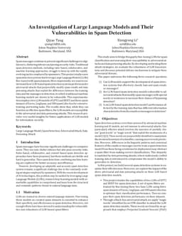 An Investigation of Large Language Models and Their Vulnerabilities in Spam Detection