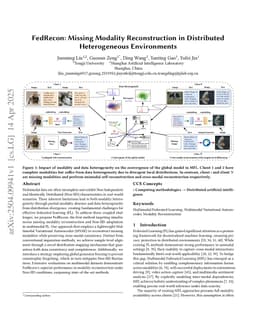 FedRecon: Missing Modality Reconstruction in Distributed Heterogeneous Environments