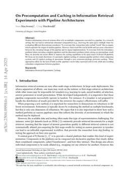 On Precomputation and Caching in Information Retrieval Experiments with Pipeline Architectures