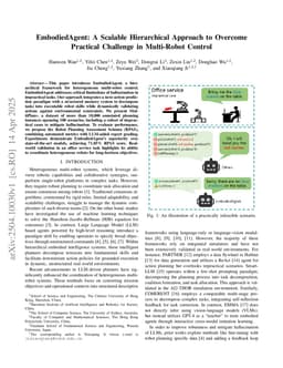 EmbodiedAgent: A Scalable Hierarchical Approach to Overcome Practical Challenge in Multi-Robot Control