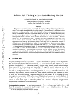 Fairness and Efficiency in Two-Sided Matching Markets