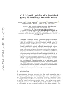 MURR: Model Updating with Regularized Replay for Searching a Document Stream