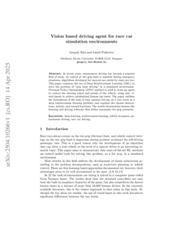 Vision based driving agent for race car simulation environments