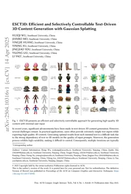 ESCT3D: Efficient and Selectively Controllable Text-Driven 3D Content Generation with Gaussian Splatting