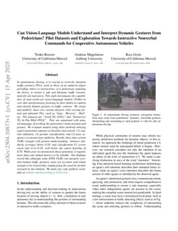 Can Vision-Language Models Understand and Interpret Dynamic Gestures from Pedestrians? Pilot Datasets and Exploration Towards Instructive Nonverbal Commands for Cooperative Autonomous Vehicles