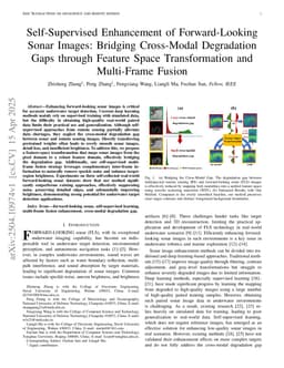 Self-Supervised Enhancement of Forward-Looking Sonar Images: Bridging Cross-Modal Degradation Gaps through Feature Space Transformation and Multi-Frame Fusion