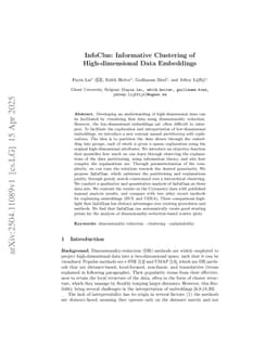 InfoClus: Informative Clustering of High-dimensional Data Embeddings