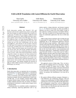 SAR-to-RGB Translation with Latent Diffusion for Earth Observation