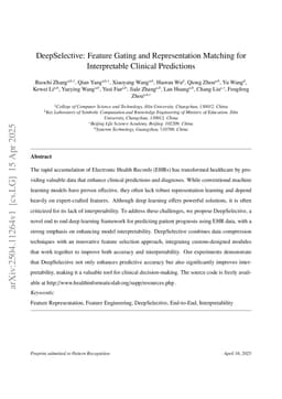 DeepSelective: Feature Gating and Representation Matching for Interpretable Clinical Prediction