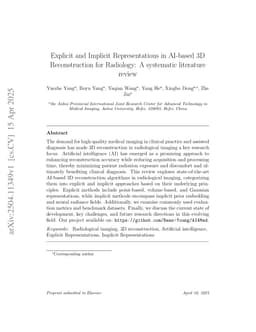 Explicit and Implicit Representations in AI-based 3D Reconstruction for Radiology: A systematic literature review