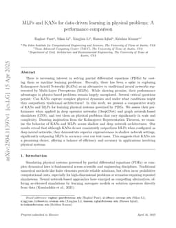 MLPs and KANs for data-driven learning in physical problems: A performance comparison