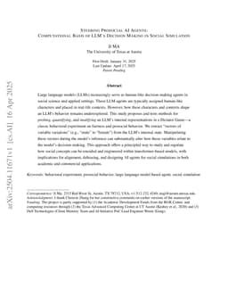 Steering Prosocial AI Agents: Computational Basis of LLM's Decision Making in Social Simulation