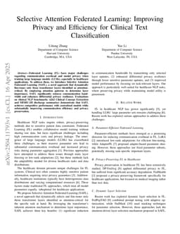 Selective Attention Federated Learning: Improving Privacy and Efficiency for Clinical Text Classification