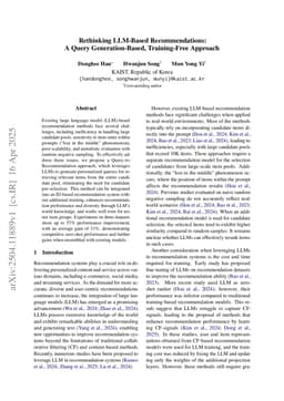 Rethinking LLM-Based Recommendations: A Query Generation-Based, Training-Free Approach