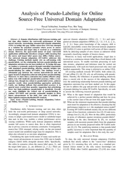 Analysis of Pseudo-Labeling for Online Source-Free Universal Domain Adaptation