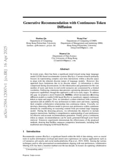 Generative Recommendation with Continuous-Token Diffusion
