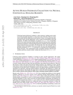 Active Human Feedback Collection via Neural Contextual Dueling Bandits