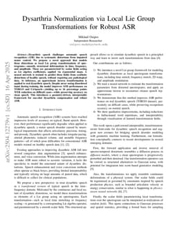 Dysarthria Normalization via Local Lie Group Transformations for Robust ASR