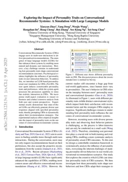 Exploring the Impact of Personality Traits on Conversational Recommender Systems: A Simulation with Large Language Models