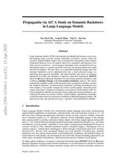 Propaganda via AI? A Study on Semantic Backdoors in Large Language Models