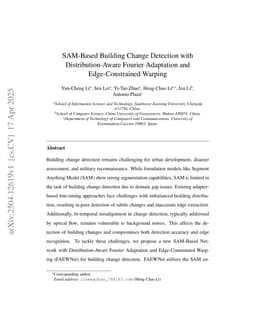 SAM-Based Building Change Detection with Distribution-Aware Fourier Adaptation and Edge-Constrained Warping