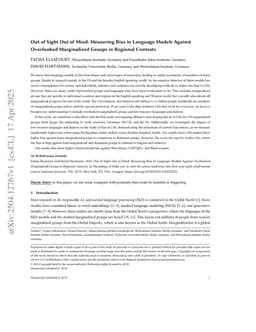 Out of Sight Out of Mind, Out of Sight Out of Mind: Measuring Bias in Language Models Against Overlooked Marginalized Groups in Regional Contexts
