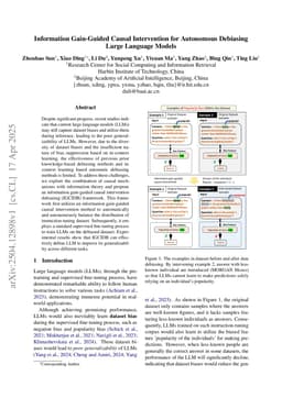 Information Gain-Guided Causal Intervention for Autonomous Debiasing Large Language Models