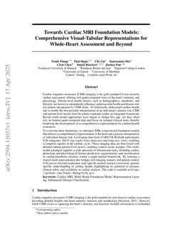 Towards Cardiac MRI Foundation Models: Comprehensive Visual-Tabular Representations for Whole-Heart Assessment and Beyond