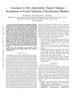 Accuracy is Not Agreement: Expert-Aligned Evaluation of Crash Narrative Classification Models