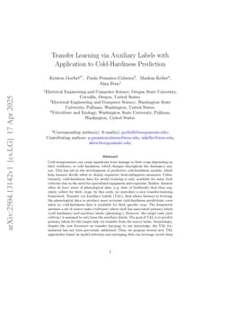 Transfer Learning via Auxiliary Labels with Application to Cold-Hardiness Prediction