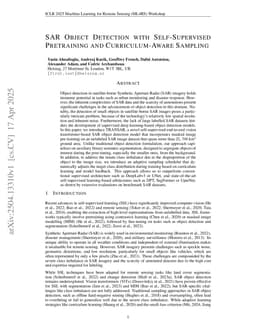 SAR Object Detection with Self-Supervised Pretraining and Curriculum-Aware Sampling