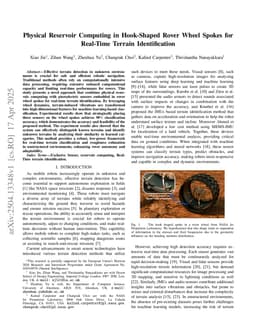 Physical Reservoir Computing in Hook-Shaped Rover Wheel Spokes for Real-Time Terrain Identification