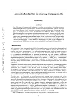 A mean teacher algorithm for unlearning of language models